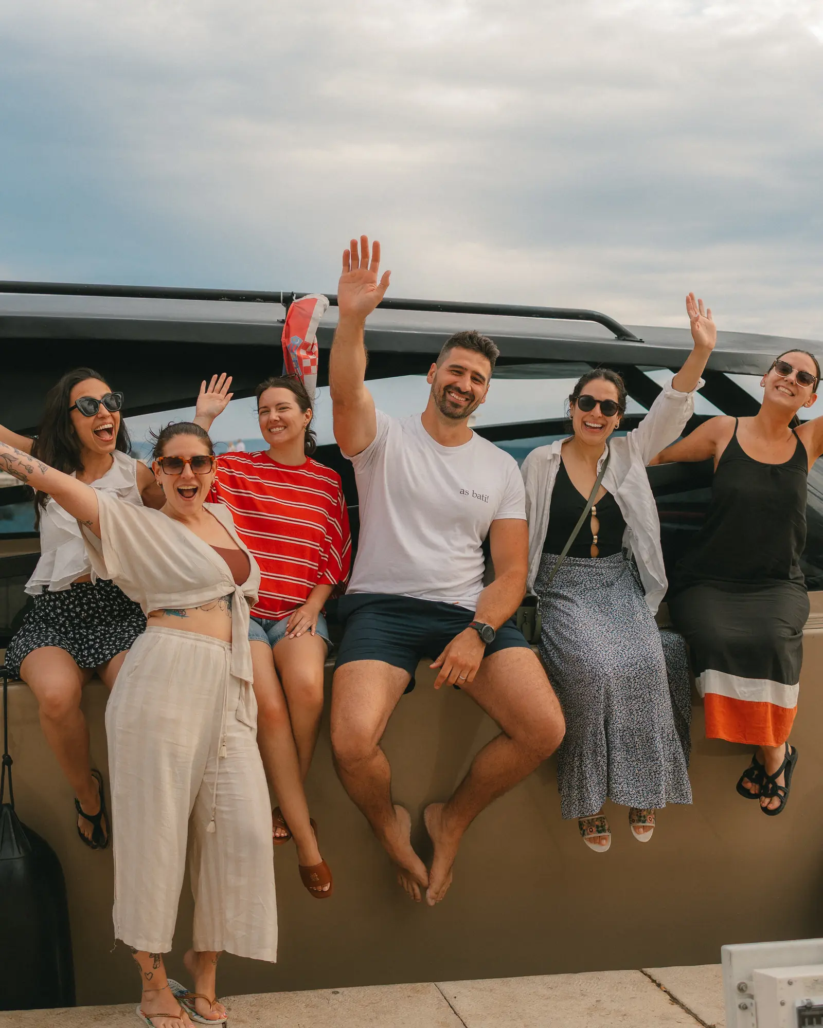 Rebelde Boats crew and guests on deck during a private Adriatic charter from Split